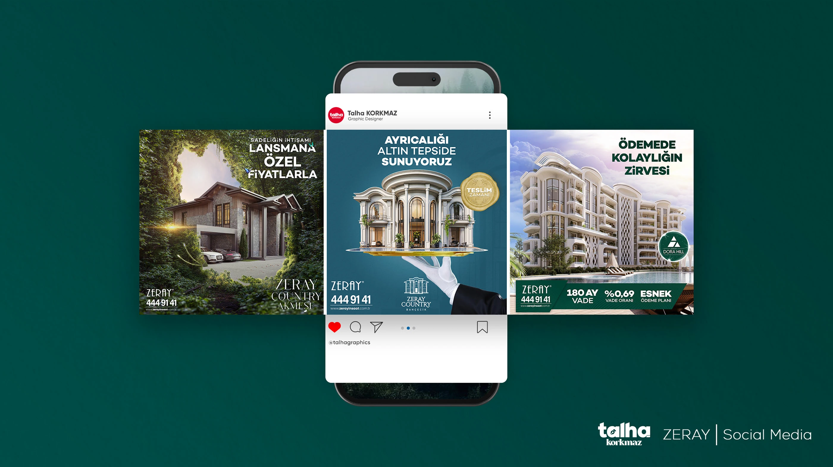 Zeray sosyal medya tasarımlarının Instagram çerçeveli özgün sunum paftası
