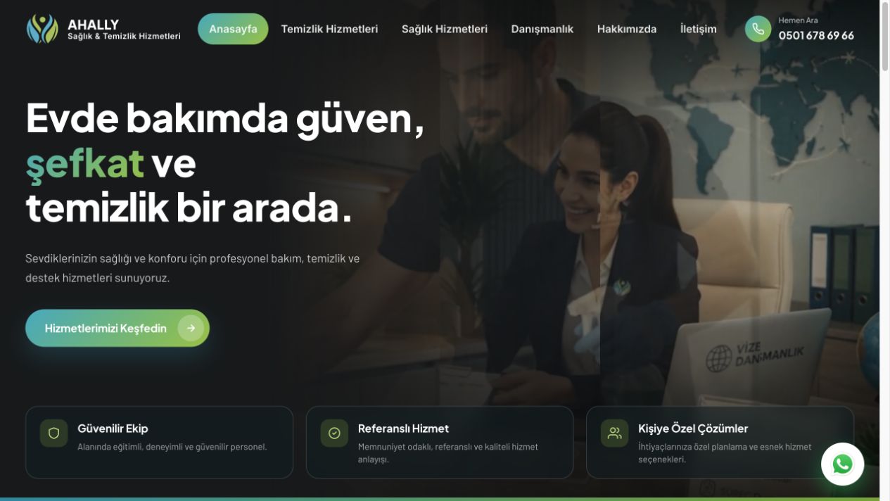 AHALLY web sitesi — Masaüstü görünümü